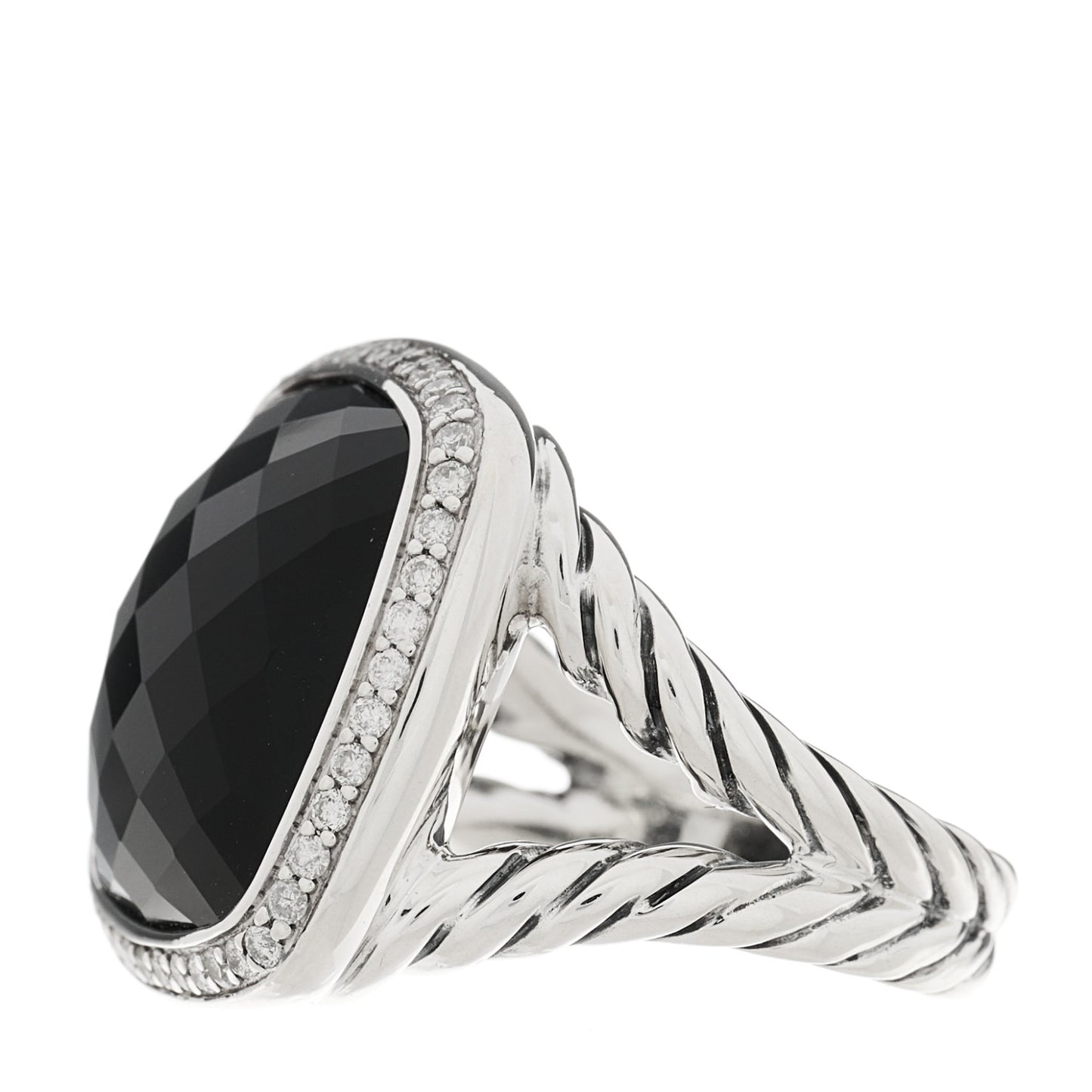 Sterling Silver Diamond Black Onyx 17mm Albion Ring 56 7.5