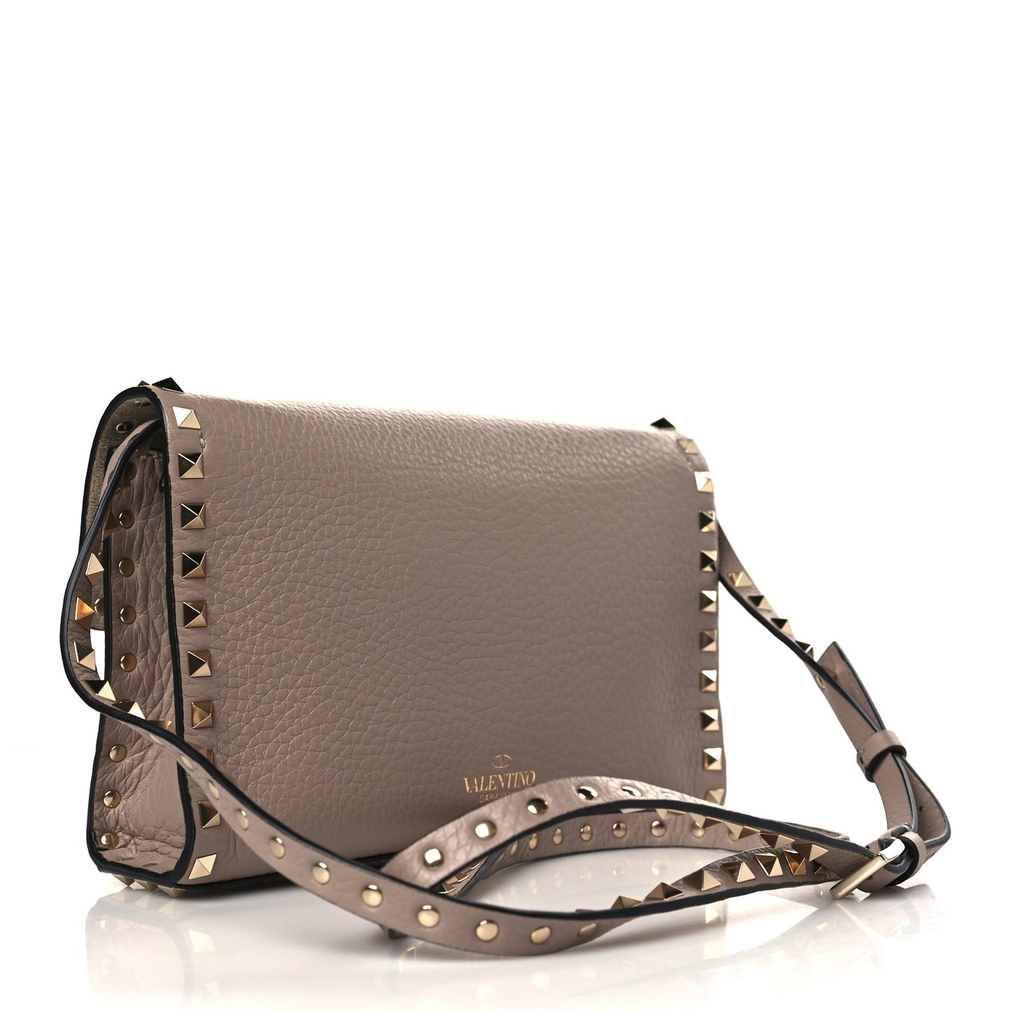 Pebbled Calfskin Medium Rockstud Flip Lock Crossbody Bag Poudre