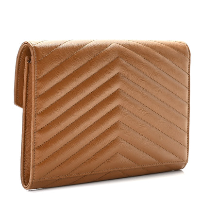 Saint Laurent Grain De Poudre Matelasse Chevron Monogram Cassandre Flap Pouch Natural Dark 3 of 8
