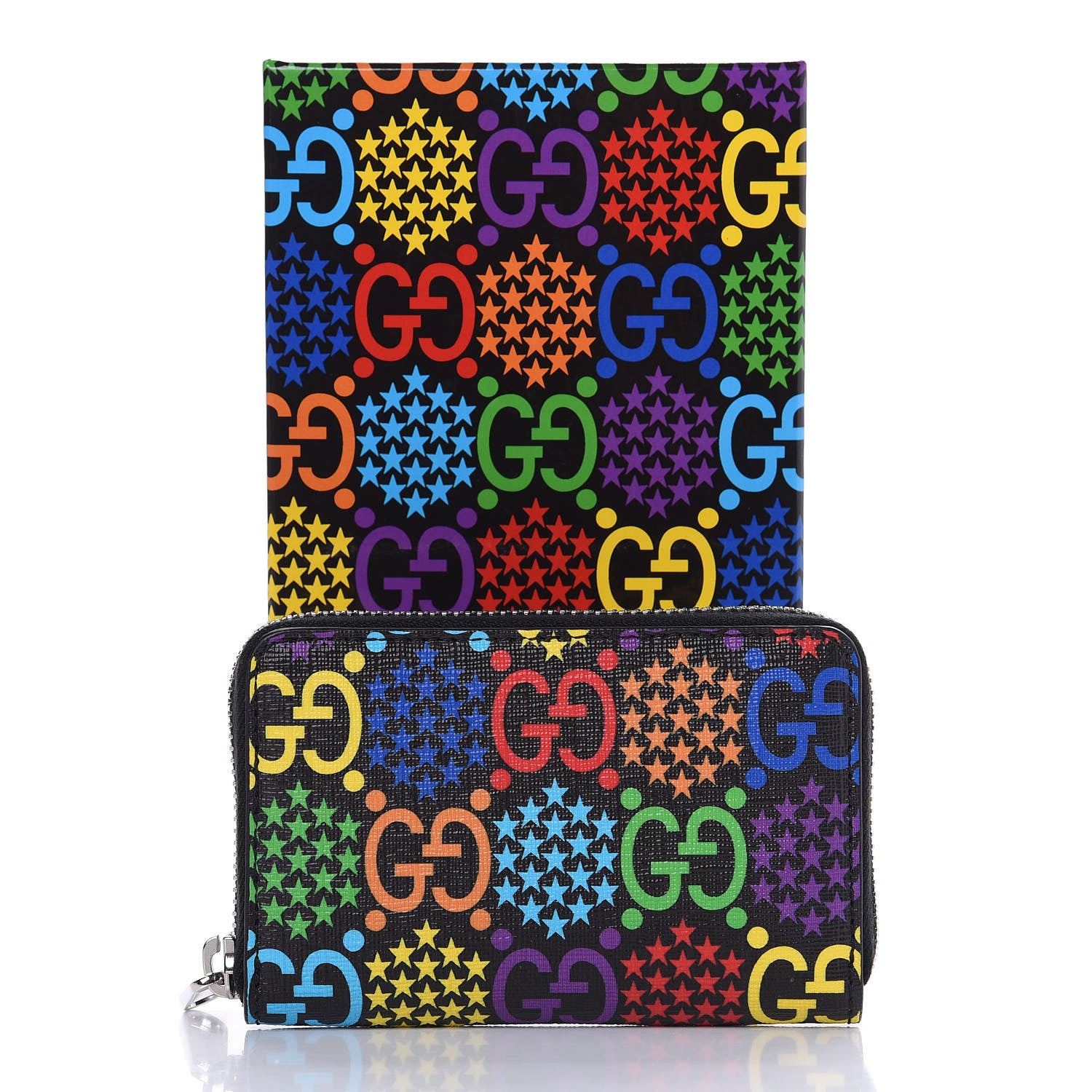 Gucci GG Supreme Monogram Psychedelic Zip Around Card Case Wallet Black 9 of 9