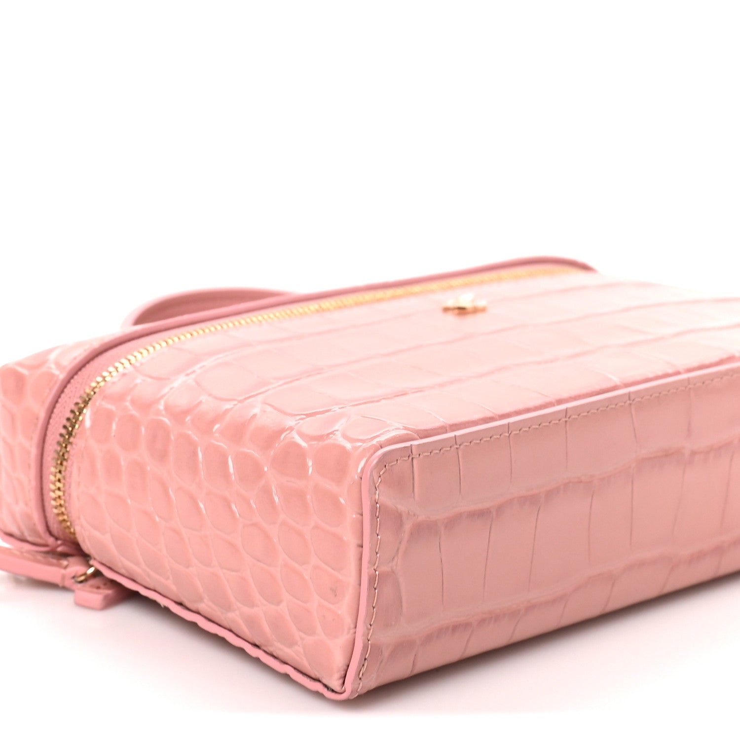 Chanel Calfskin Crocodile Embossed Top Handle Vanity Case With Chain Pink 9 of 11