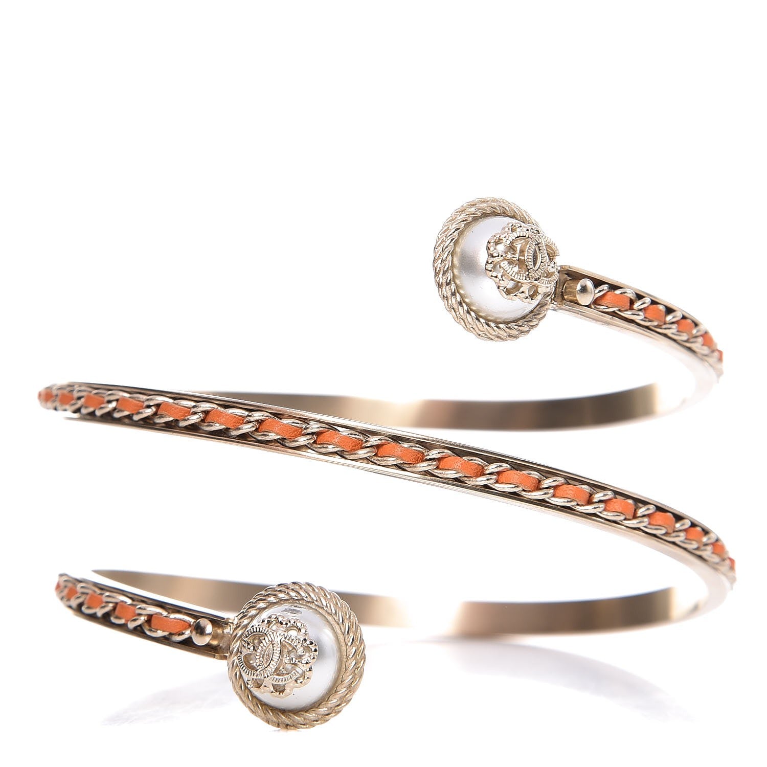 Chanel Lambskin Pearl Twist CC Bangle Bracelet M Orange Gold 1 of 6