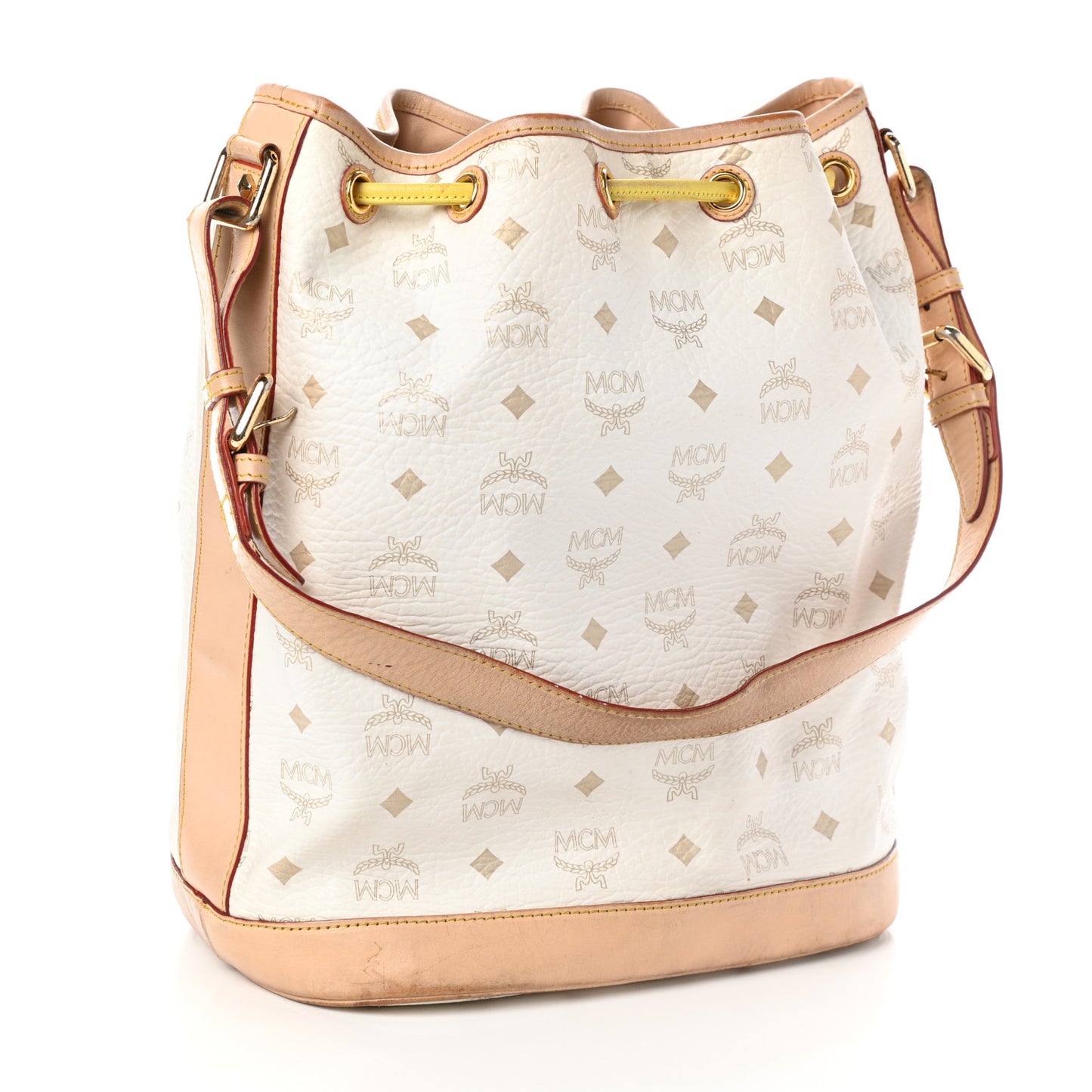 Visetos Stripe Drawstring Bucket Bag White