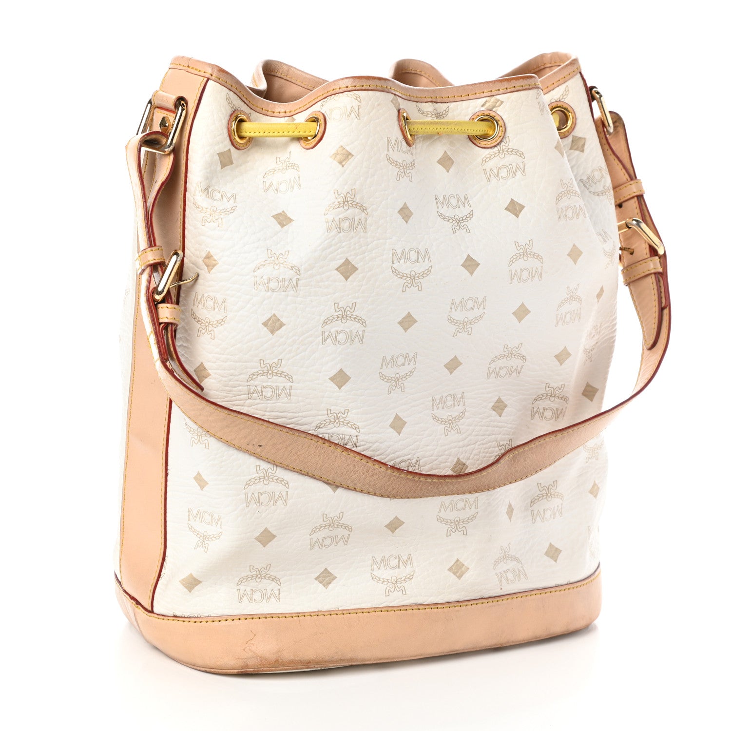 MCM Visetos Stripe Drawstring Bucket Bag White 3 of 10