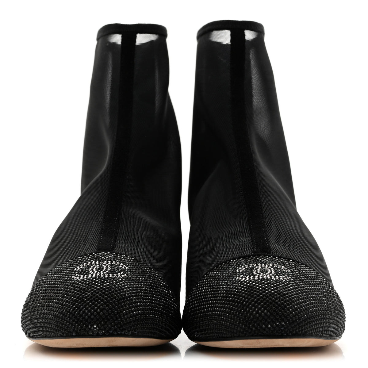 Mesh Suede Cap Toe Embellished Short Boots 40 Black