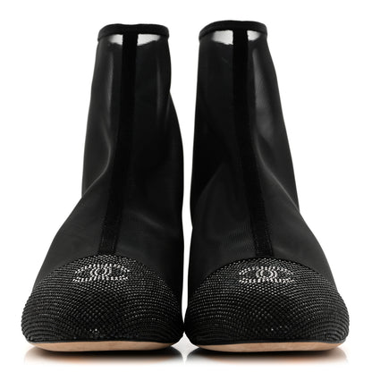 Chanel Mesh Suede Cap Toe Embellished Short Boots 40 Black 3 of 11