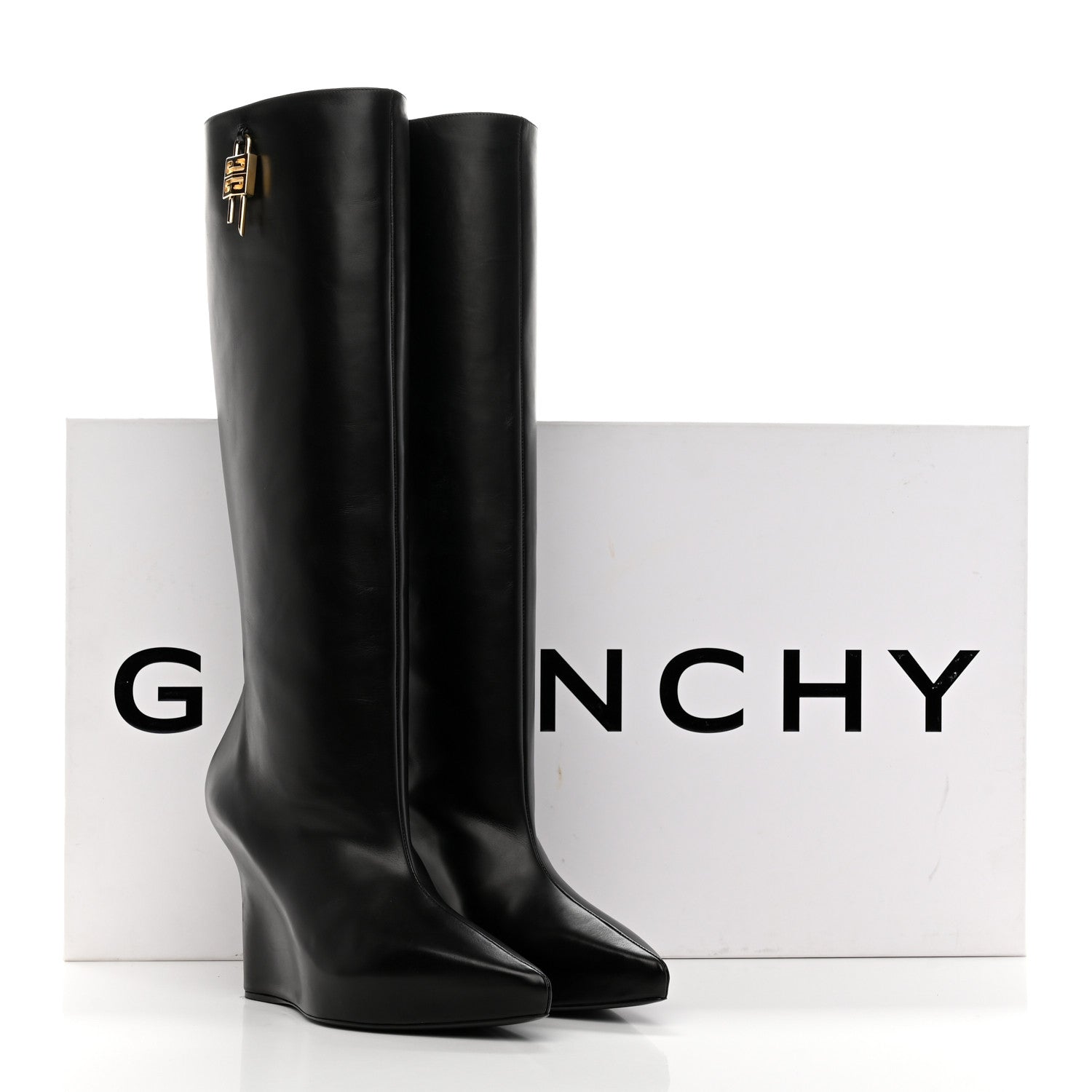 Givenchy Calfskin G Lock Wedge Knee High Boots 38 Black 9 of 9