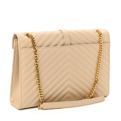 Saint Laurent Grain De Poudre Matelasse Chevron Large Monogram Satchel Nude Powder 3 of 15