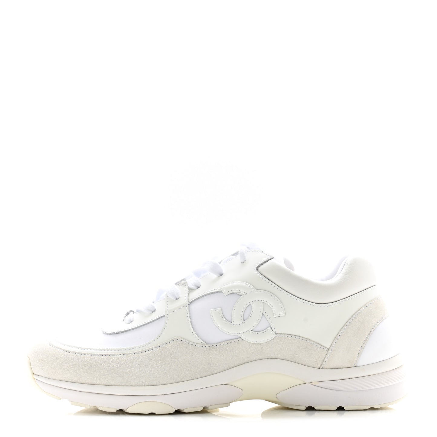 Suede Calfskin Fabric Mens CC Sneakers 45 White