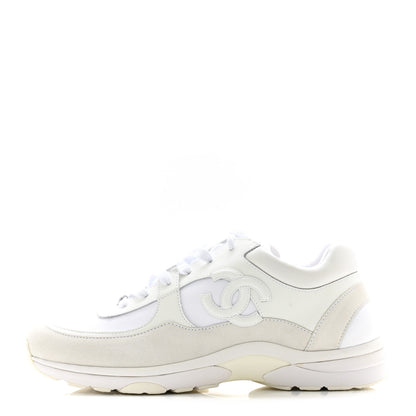 Chanel Suede Calfskin Fabric Mens CC Sneakers 45 White 1 of 10