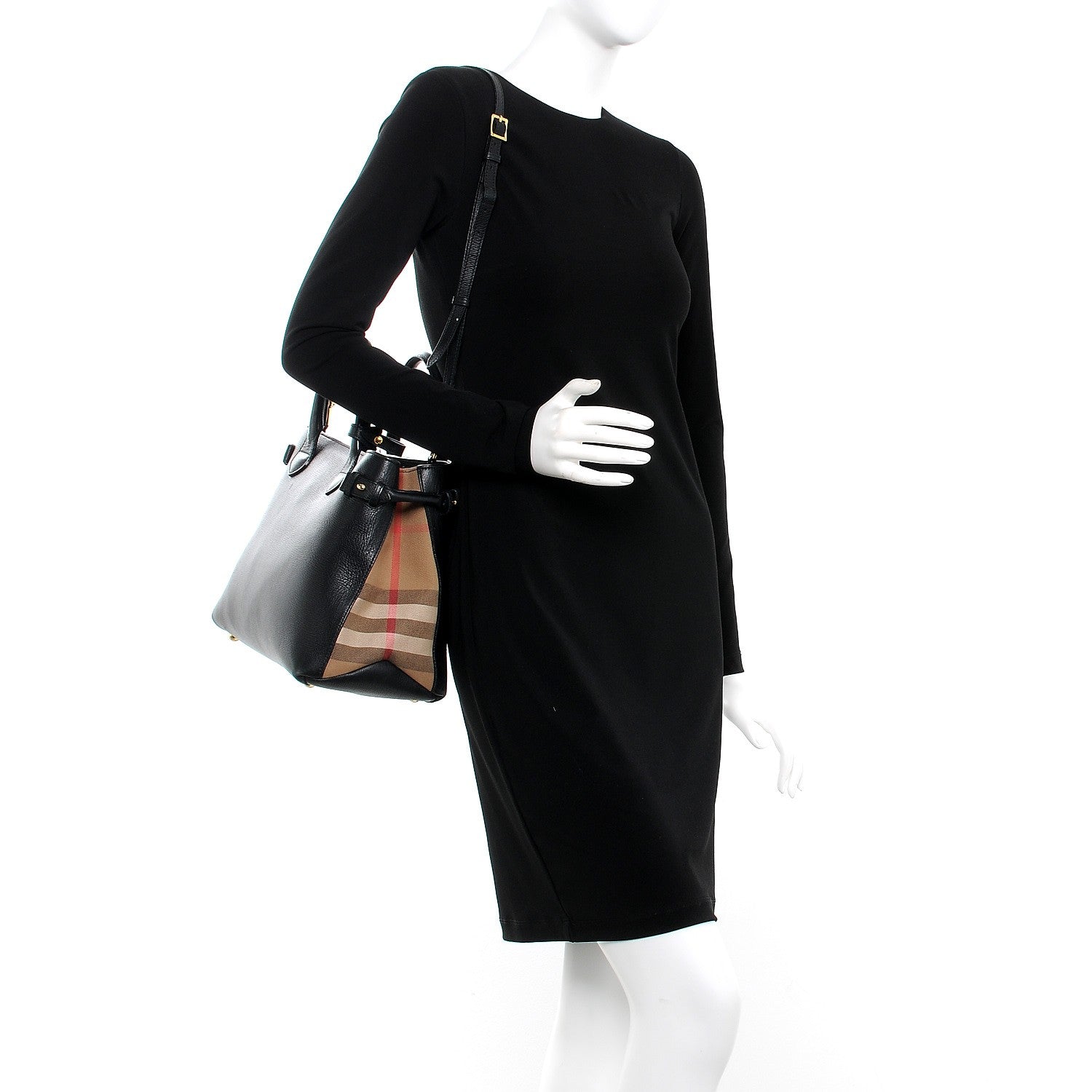 Burberry Calfskin House Check Medium Banner Tote Black 2 of 14