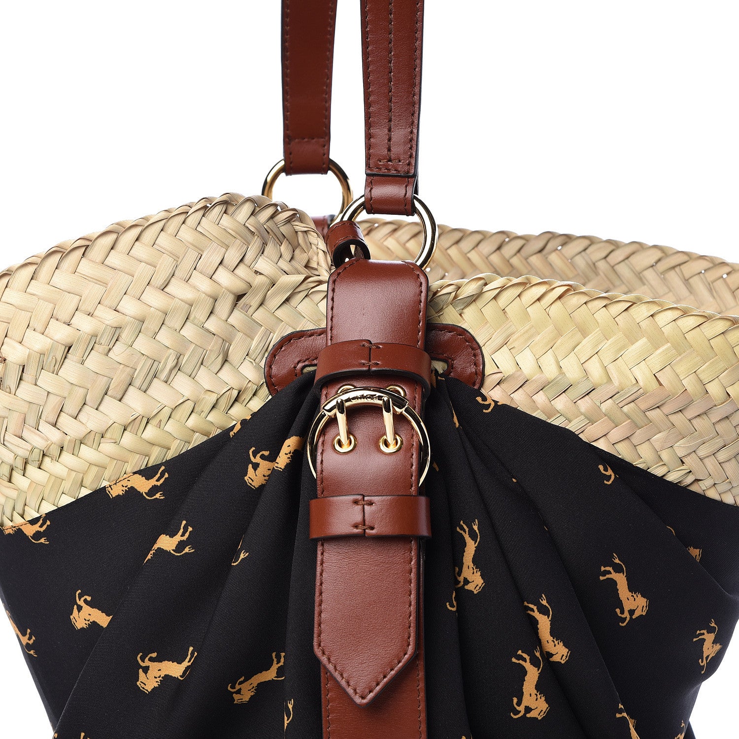 Chloe Smooth Calfskin Raffia Little Horses Medium Panier Basket Black Yellow 10 of 10