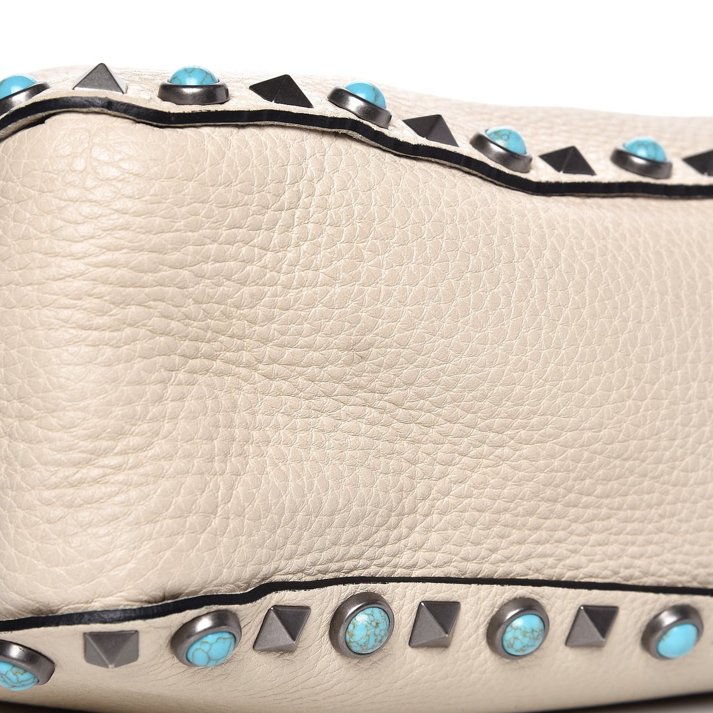 Pebbled Calfskin Tribal Small Guitar Strap Rockstud Rolling Flip-Lock Messenger Bag Ivory
