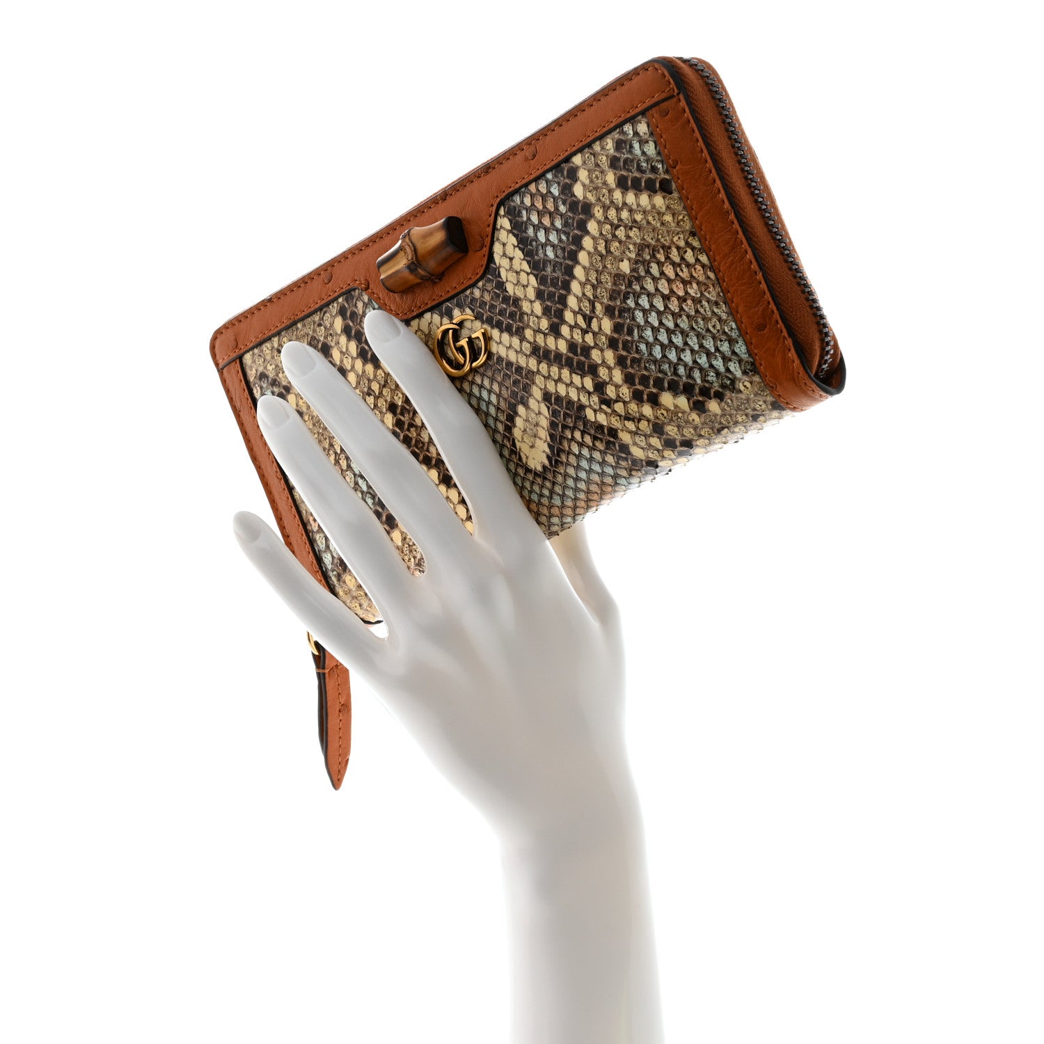 Gucci Snakeskin Ostrich Diana Continental Wallet Butter Ivory Paradise Cloud Natural Gold 4 of 7