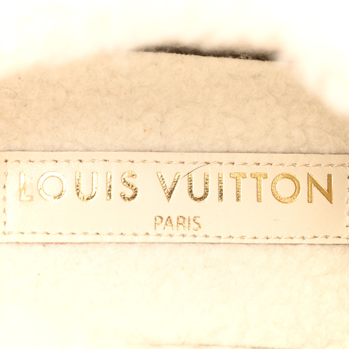 Louis Vuitton Suede Calfskin Shearling Monogram Debossed Cortina Closed Mule 39 Light Beige 7 of 12
