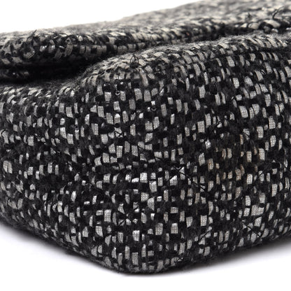 Chanel Sequin Tweed Jumbo Double Flap Black Grey 8 of 10