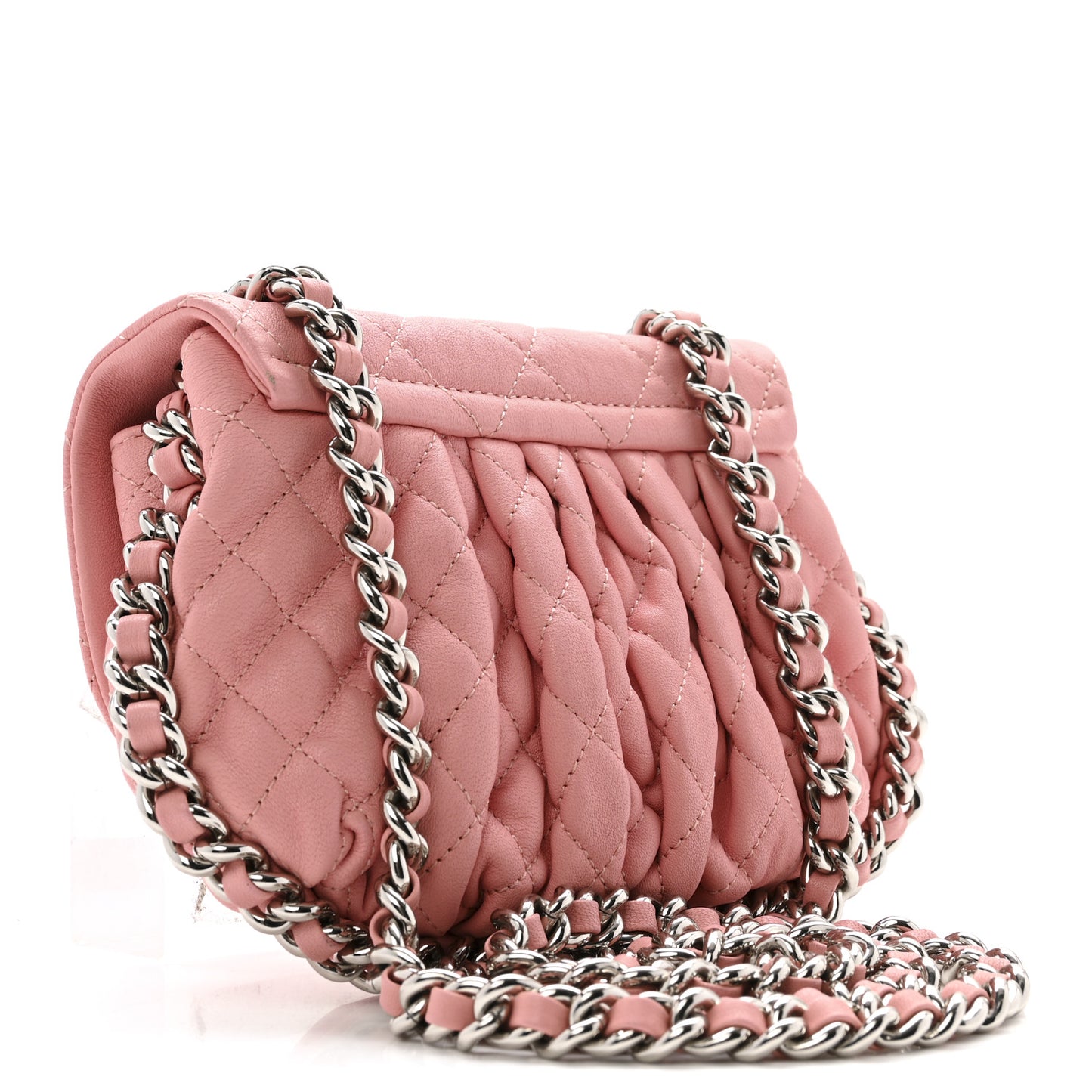 Washed Lambskin Quilted Mini Chain Around Messenger Pink