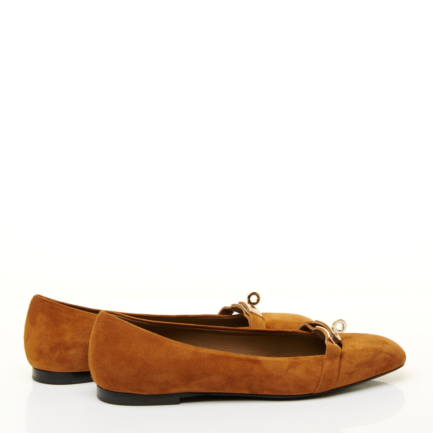 Hermes Suede Goatskin Bilbao Ballerina Flats 37.5 Marron Iroko 4 of 9