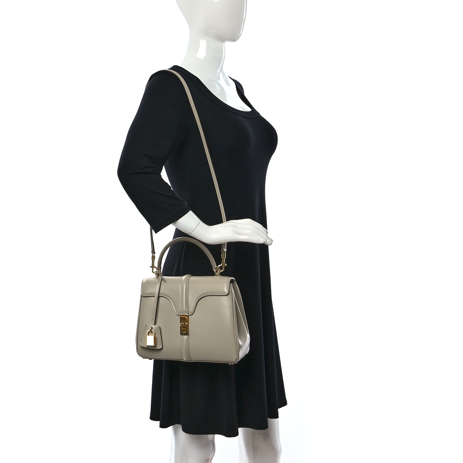 Celine Satinated Calfskin Small 16 Top Handle Bag Beige 2 of 11