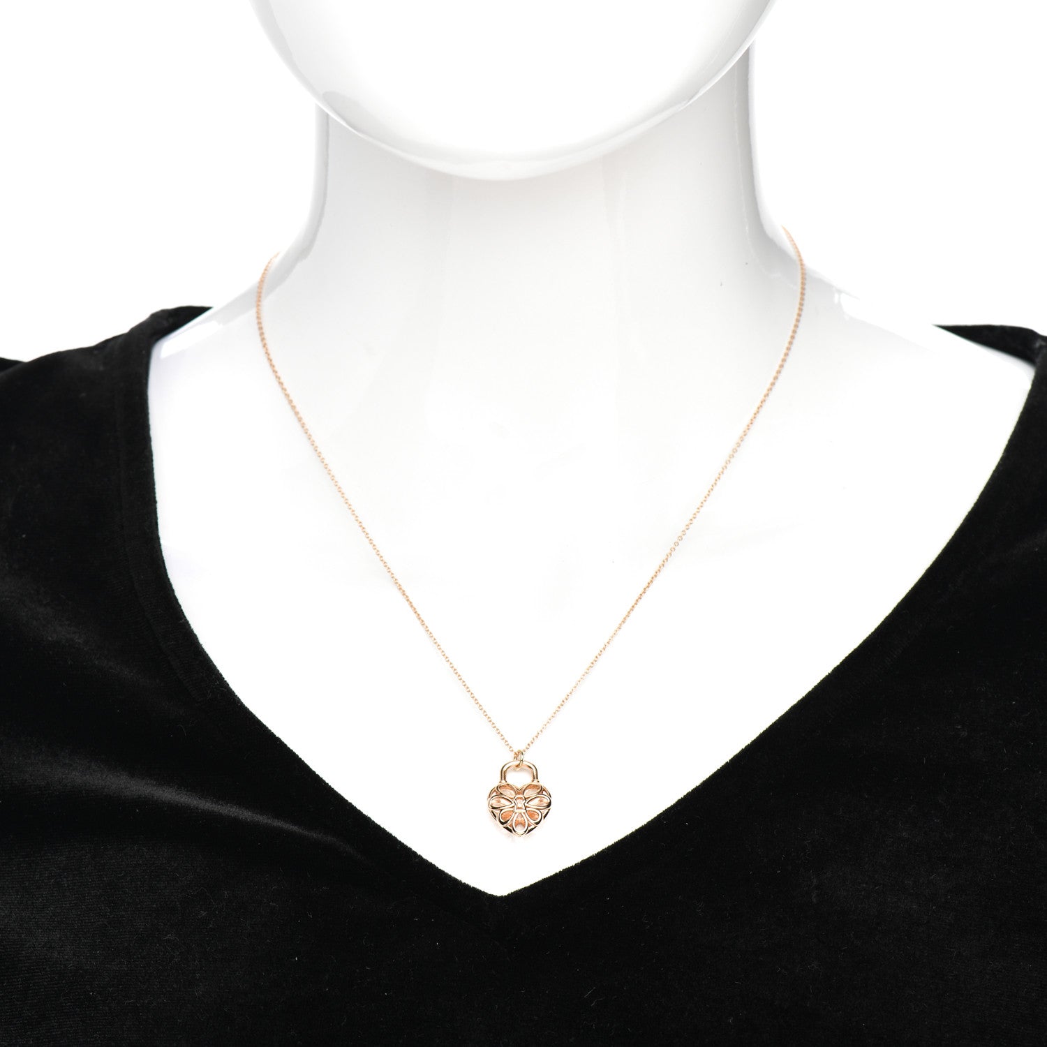 Tiffany 18K Rose Gold Filigree Heart Lock Pendant Necklace 2 of 4