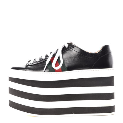 Gucci Malaga Kid Peggy Platform Sneakers 37 Black White 1 of 9