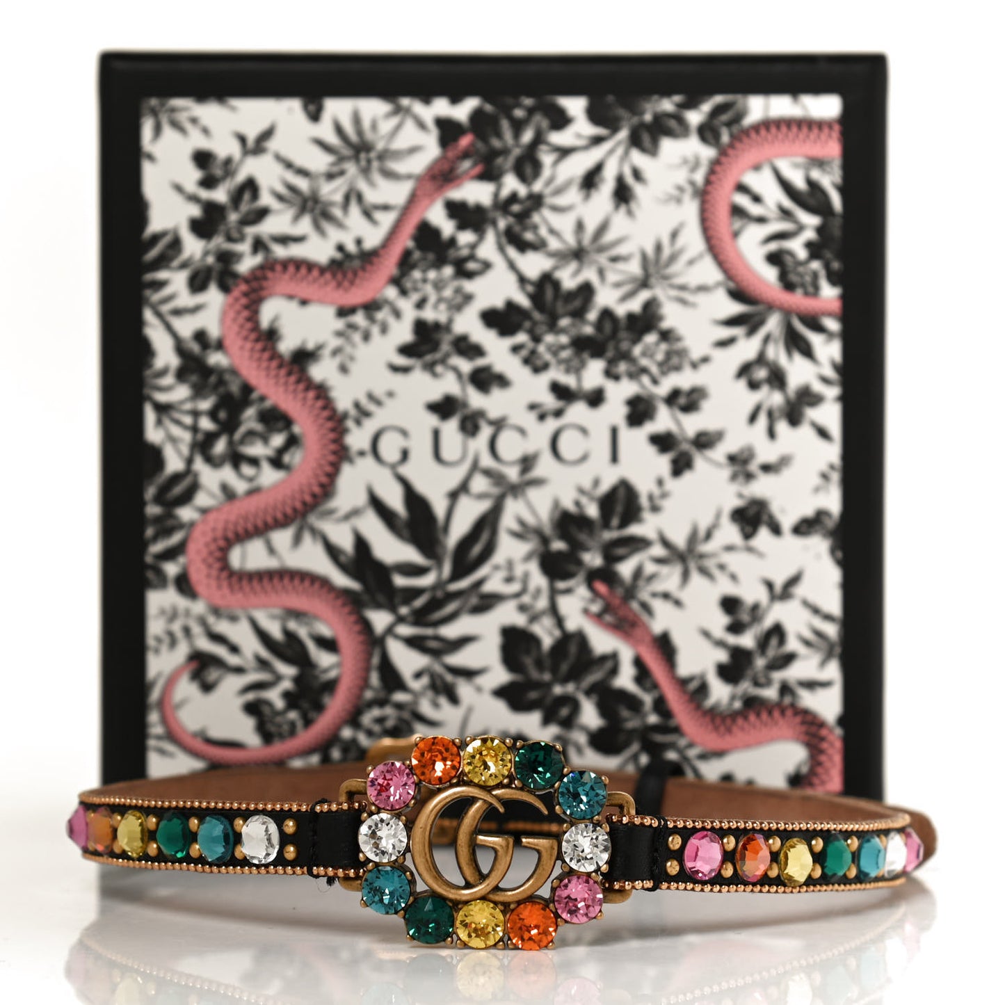 Calfskin Crystal Embellished Double G Choker Necklace Multicolor