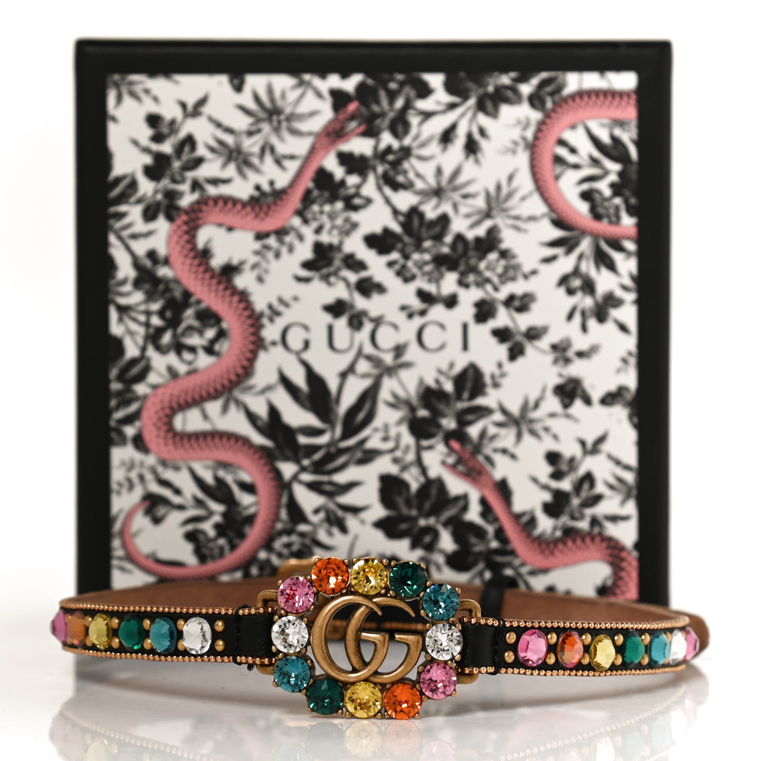 Gucci Calfskin Crystal Embellished Double G Choker Necklace Multicolor 6 of 6