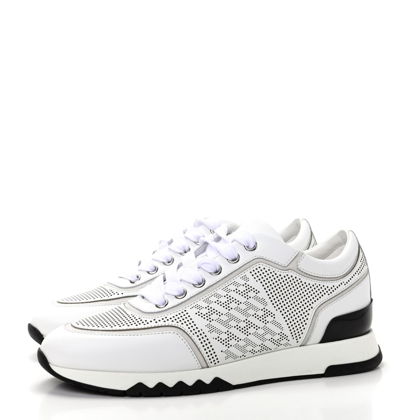 Perforated Calfskin Goatskin Bi-Color Womens C-Addict Sneakers 36.5 Black White