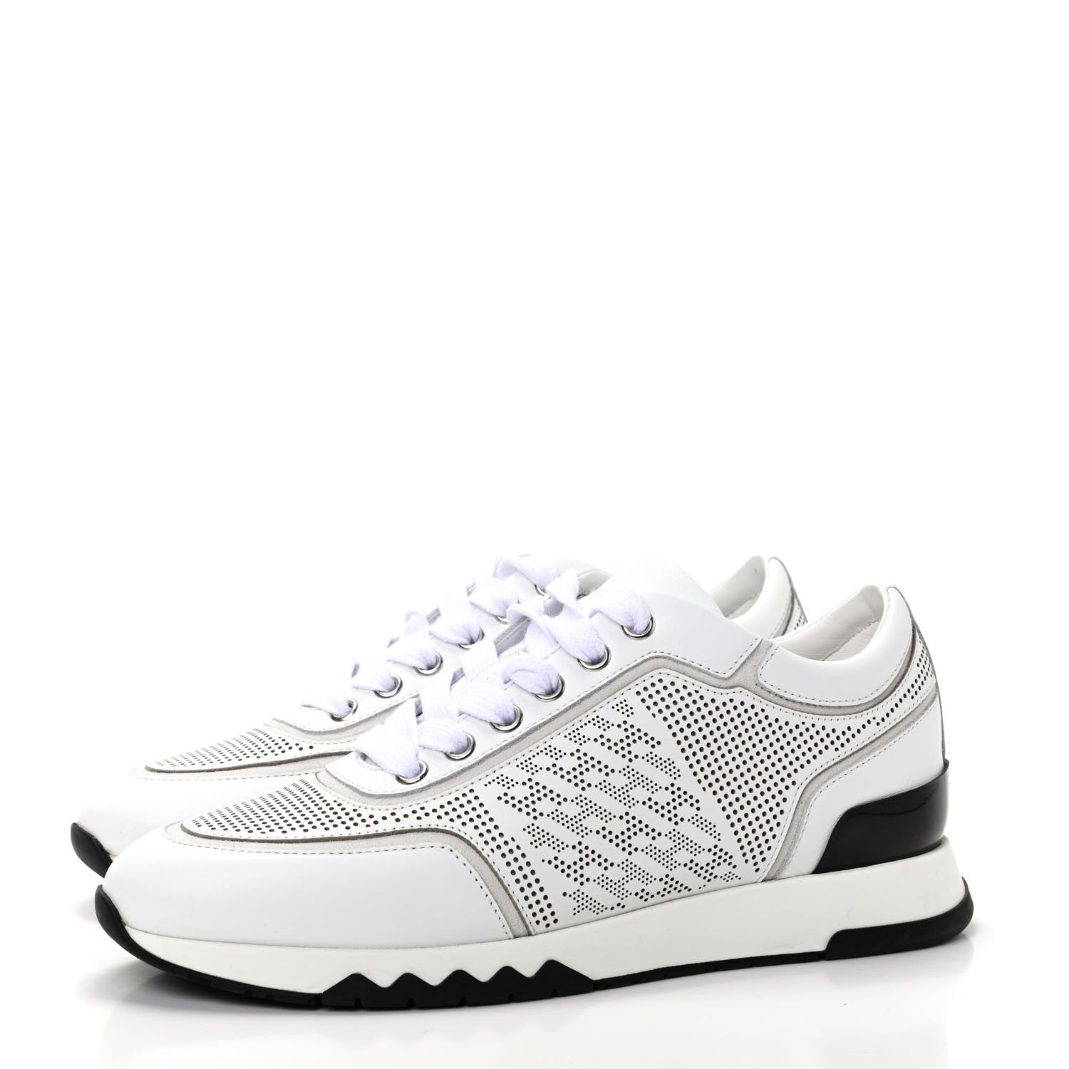Hermes Perforated Calfskin Goatskin Bi-Color Womens C-Addict Sneakers 36.5 Black White 3 of 11