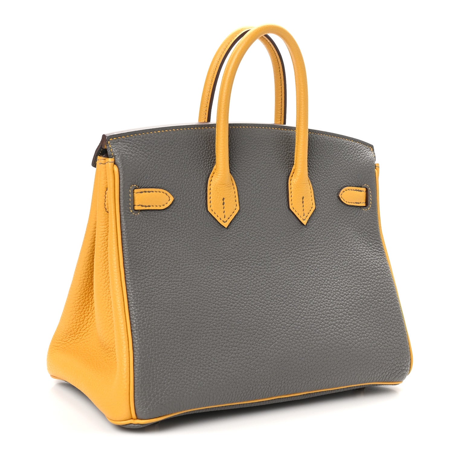 Hermes Togo Bi-Color Horseshoe Birkin 25 Etoupe Jaune Ambre 3 of 10