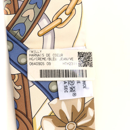 Hermes Silk Harnais De Coeur Twilly Creme Bleu Jean Vert Amande 4 of 4
