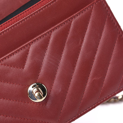 Chanel Lambskin Chevron Quilted Tendy CC Wallet On Chain WOC Dark Red 9 of 12