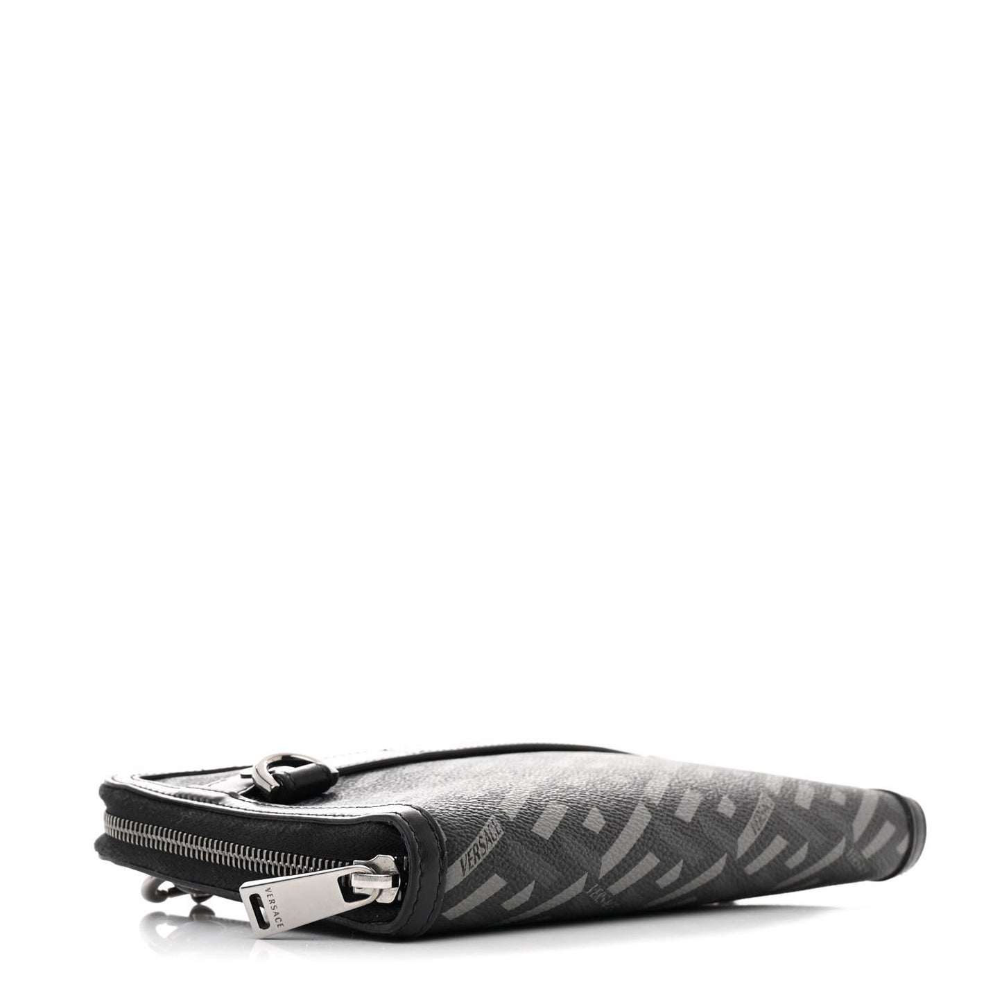 Coated Canvas La Greca Signature  Black Gray