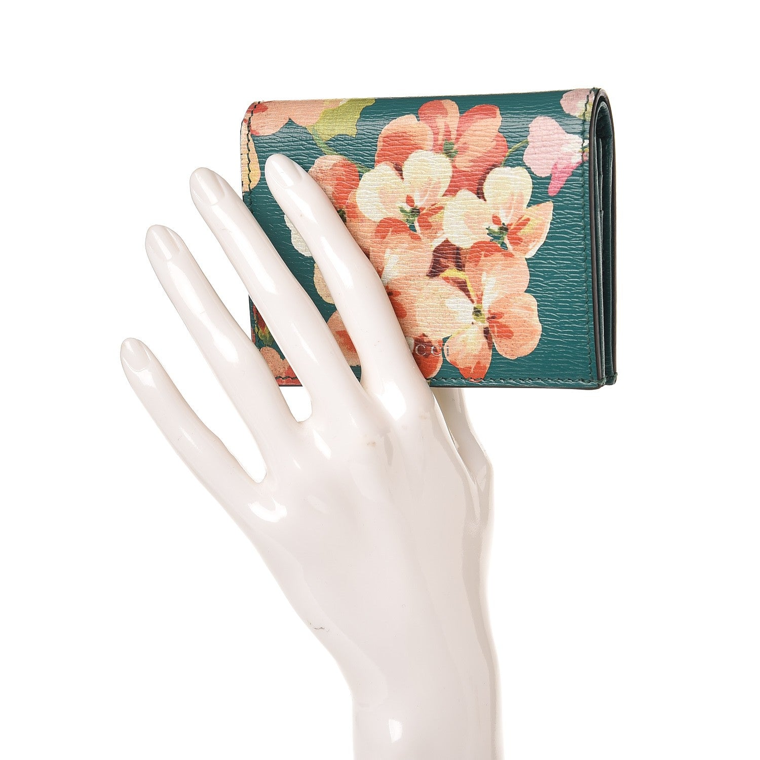 Gucci Shangai Calfskin Blooms Print Card Case Wallet Clear Bright Emerald Multicolor 2 of 8