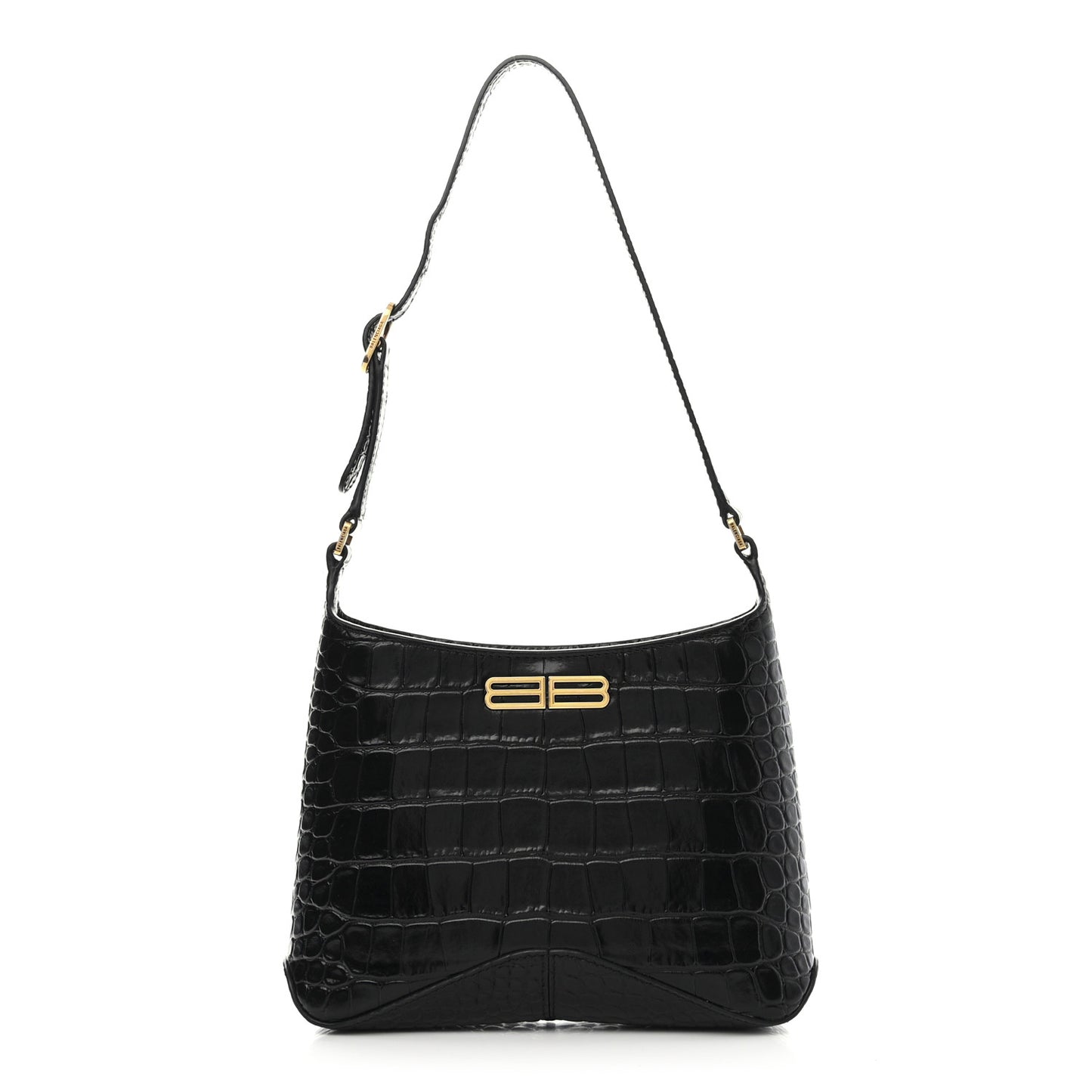 Shiny Super Supple Calfskin Crocodile Embossed Small XX Bag Black