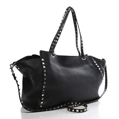 Valentino Garavani Pebbled Calfskin Medium Rockstud Tote Black 3 of 11