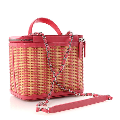 Chanel Glazed Calfskin Raffia Vanity Case Bag Pink 3 of 10