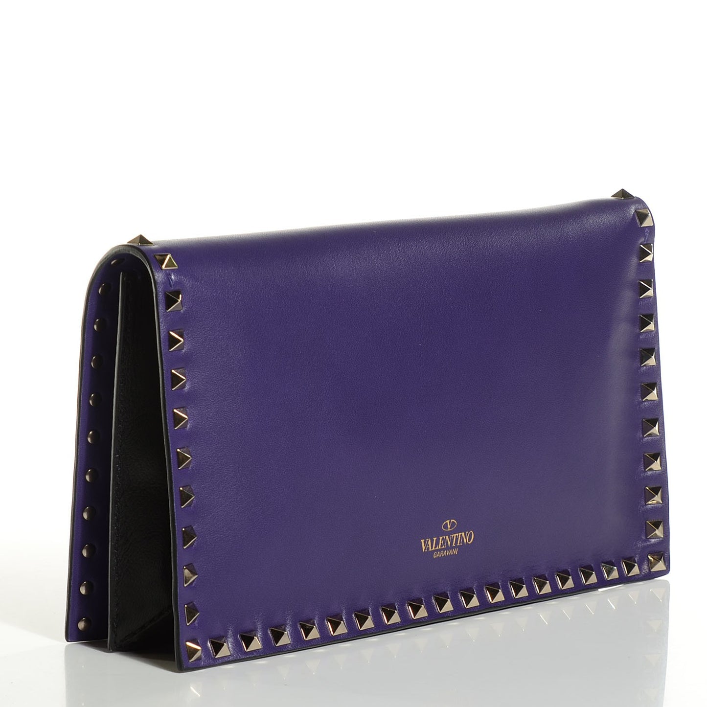 Nappa Rockstud Wristlet Clutch Purple Black