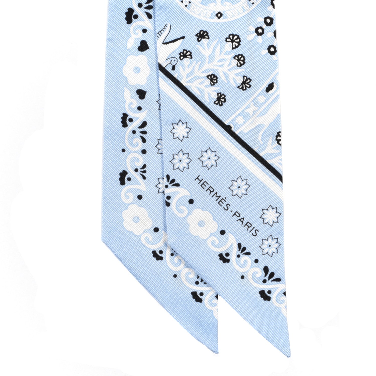 Hermes Silk Peuple Du Vent Bandana Twilly Bleu Oxford Black White 2 of 4