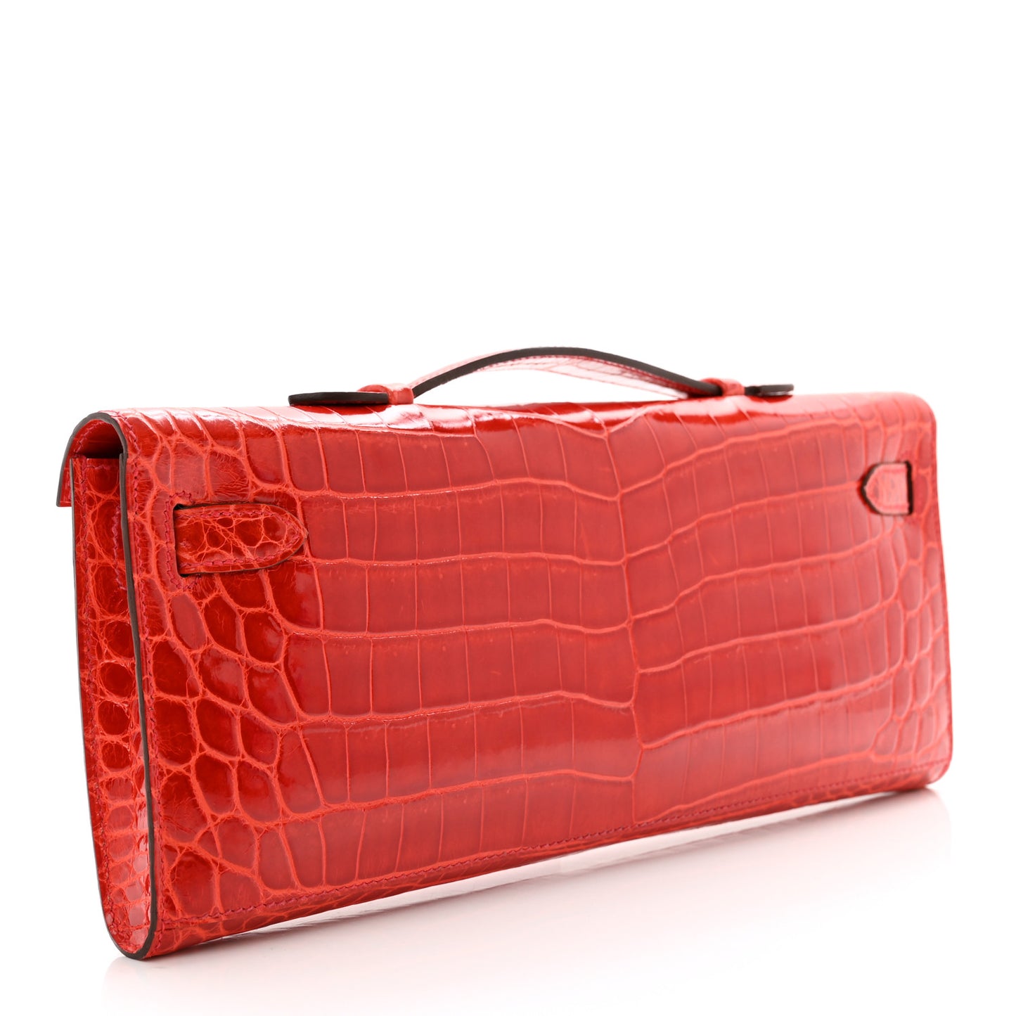 Shiny Niloticus Crocodile Kelly Cut Pochette Geranium