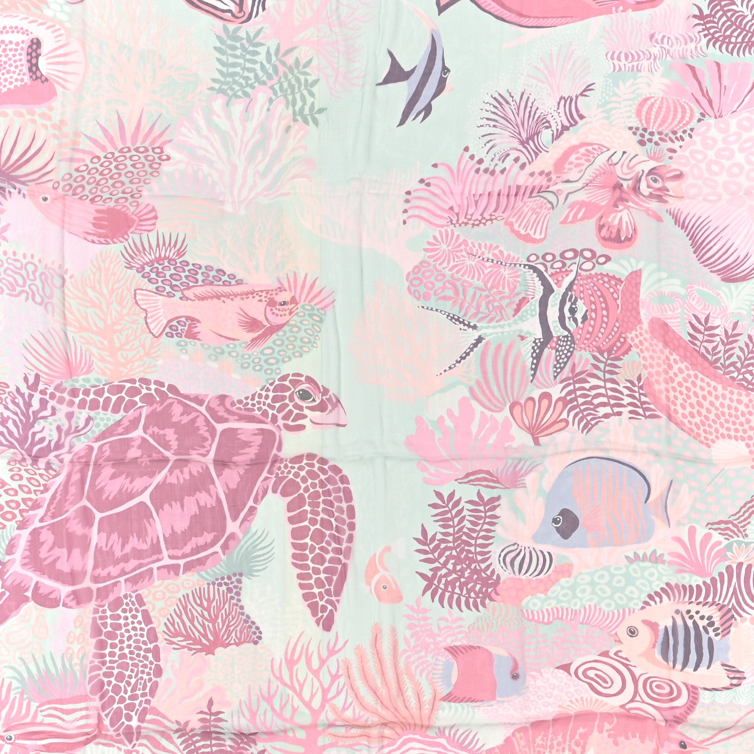 Hermes Silk Mousseline Under The Waves Shawl 140 Vert D Eau Vieux Rose Corail 2 of 3