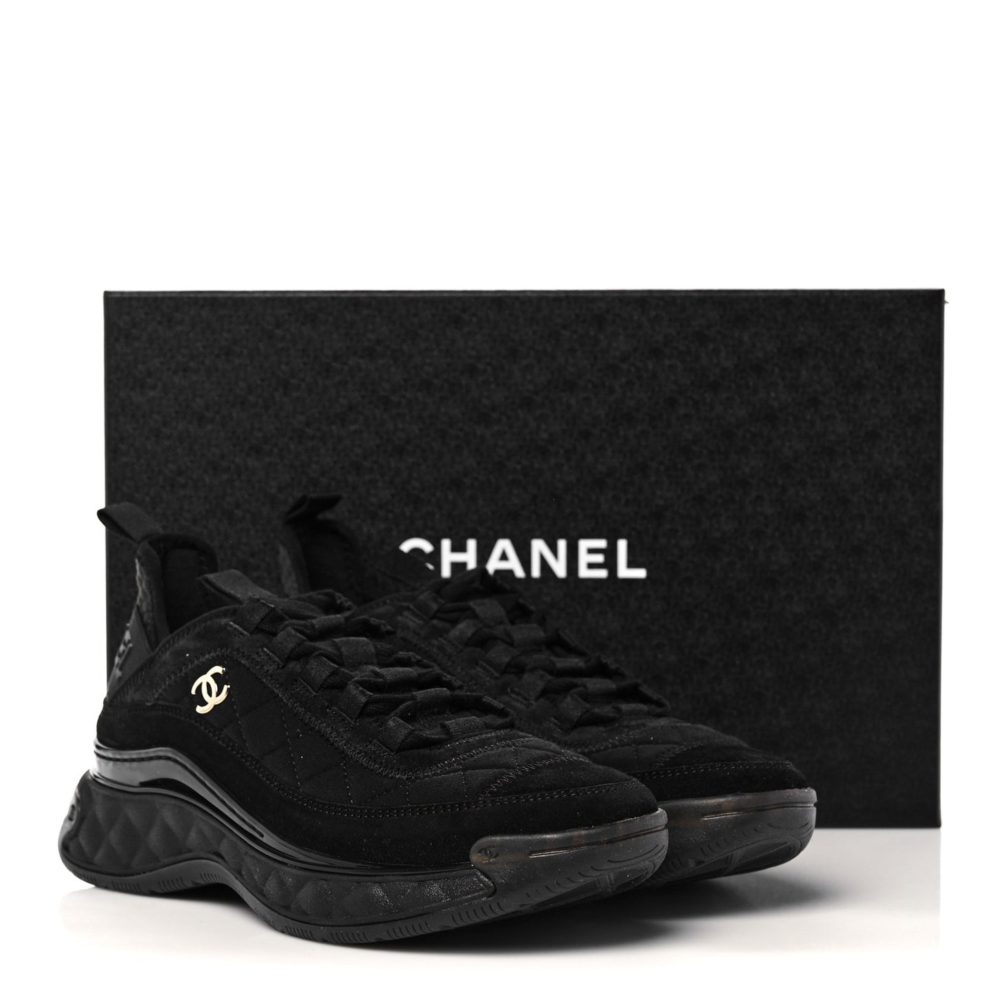 Suede Calfskin Mixed Fibers CC Sneakers 38 Black