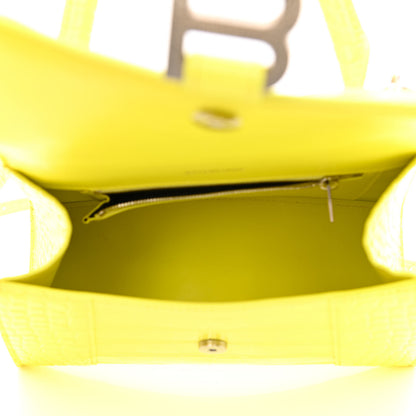 Balenciaga Shiny Calfskin Crocodile Embossed Small Hourglass Top Handle Bag Light Yellow 5 of 11