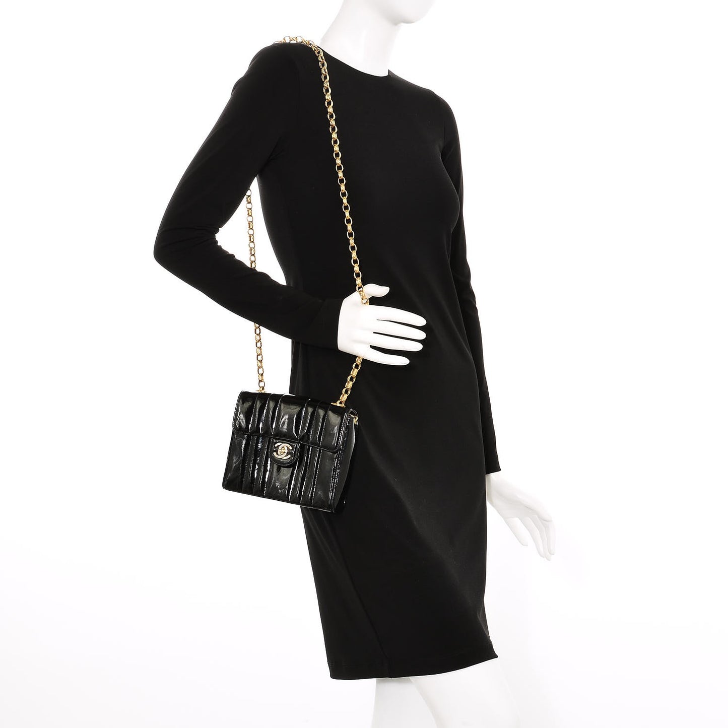 Patent Vertical Quilt Mini Flap Black