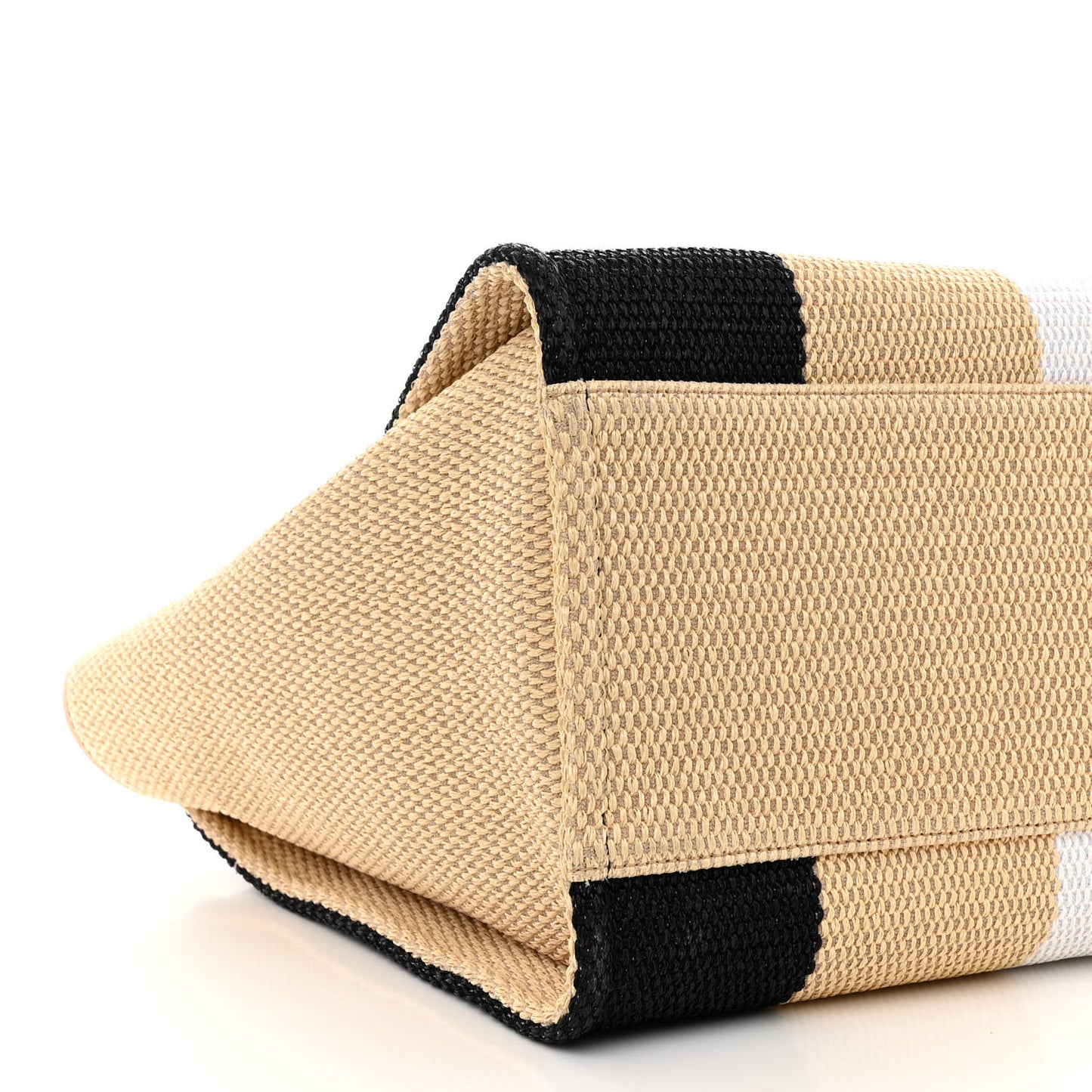 Straw Raffia Calfskin Striped Medium Deauville Tote Black Beige Ivory