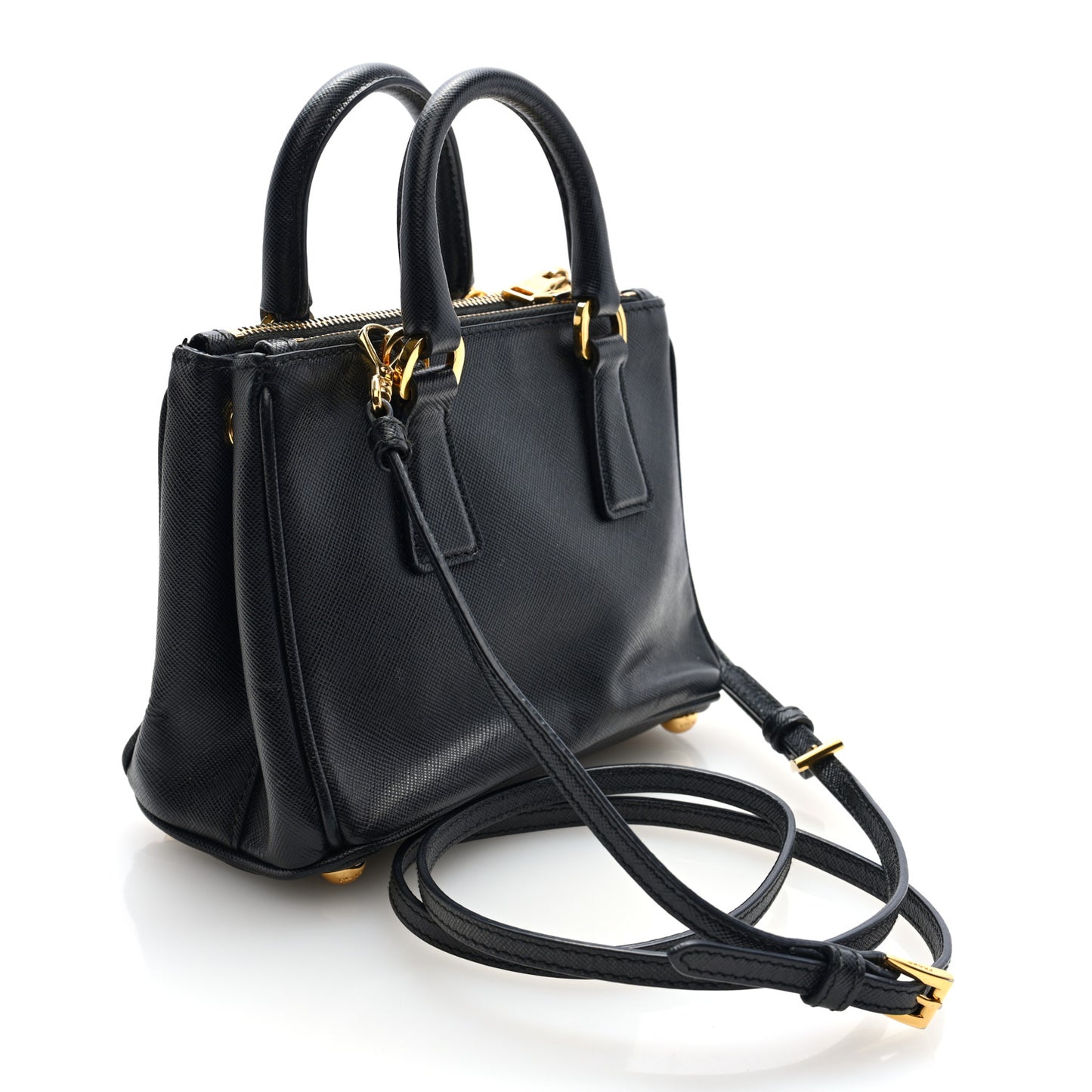Saffiano Micro Galleria Double Zip Tote Black