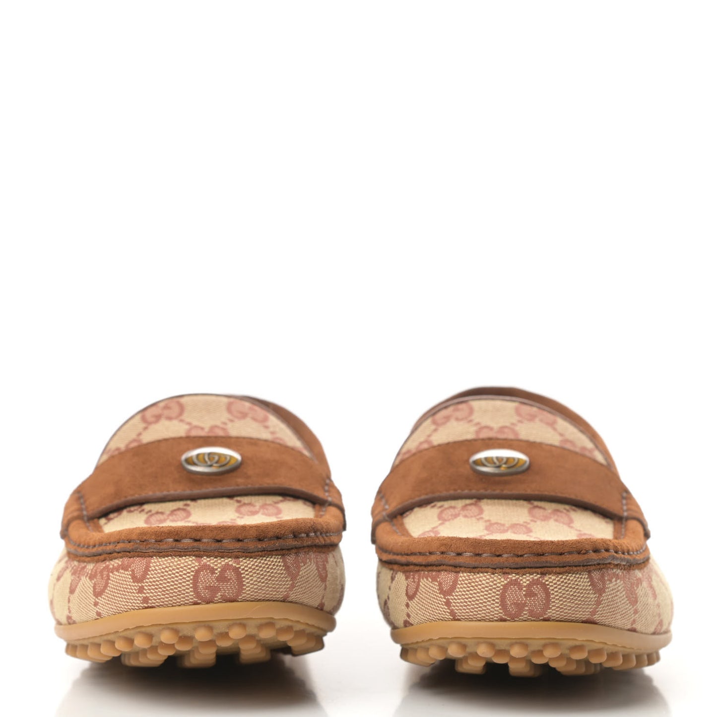 GG Monogram Suede Mens Driver Loafers 8 Beige Ruggine Cuir