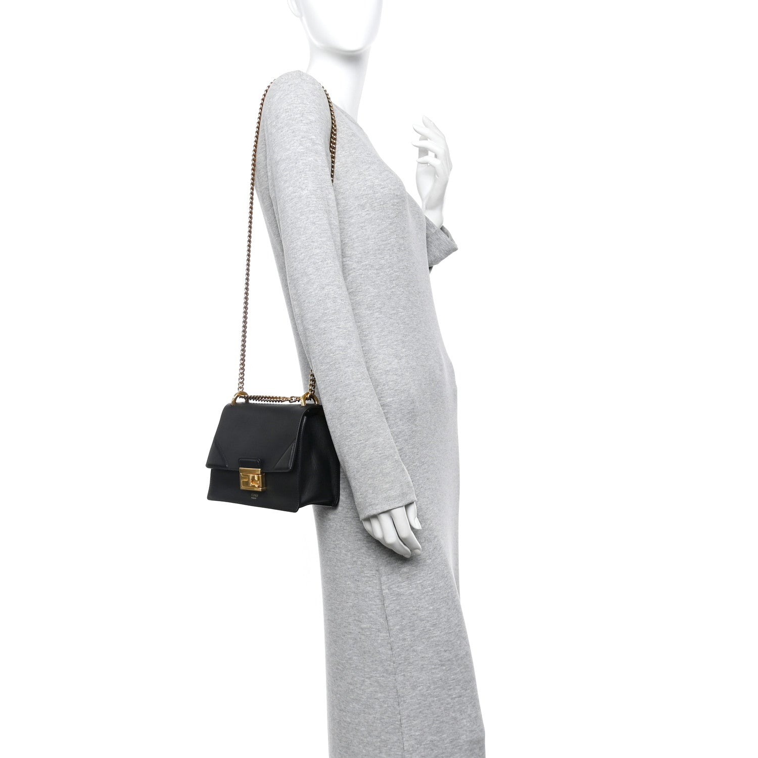Fendi Vitello Grace Matte Small Kan U Shoulder Bag Black 3 of 27
