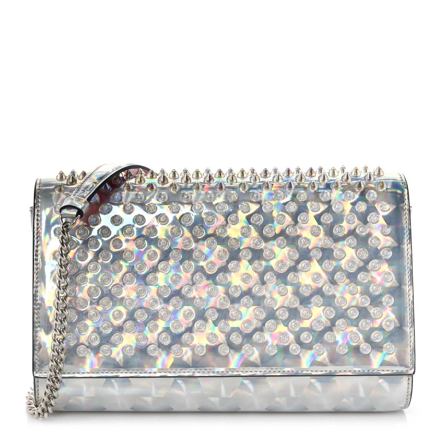 Christian Louboutin Metallic Calfskin Spikes Paloma Clutch Silver 1 of 9