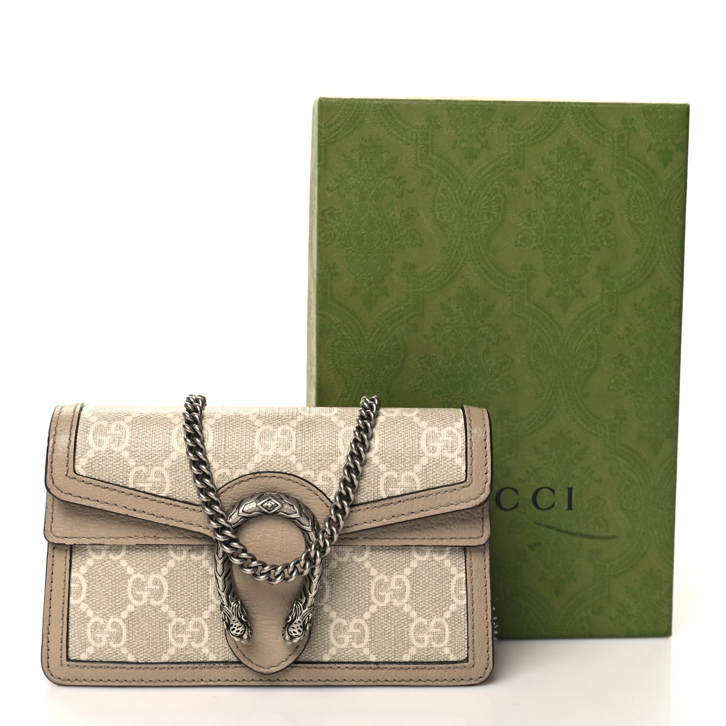 GG Supreme Monogram Textured Dollar Calfskin Super Mini Dionysus Shoulder Bag Beige Mystic White Oatmeal